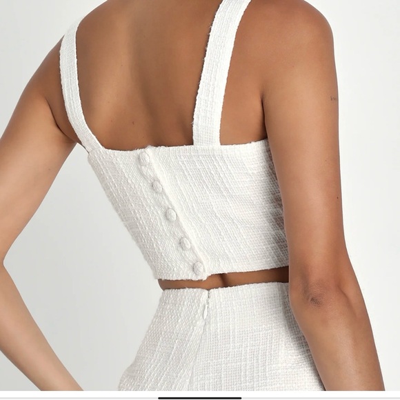Lulu’s White Tweed Sleeveless Two-Piece Skort Romper Large - Picture 2 of 5